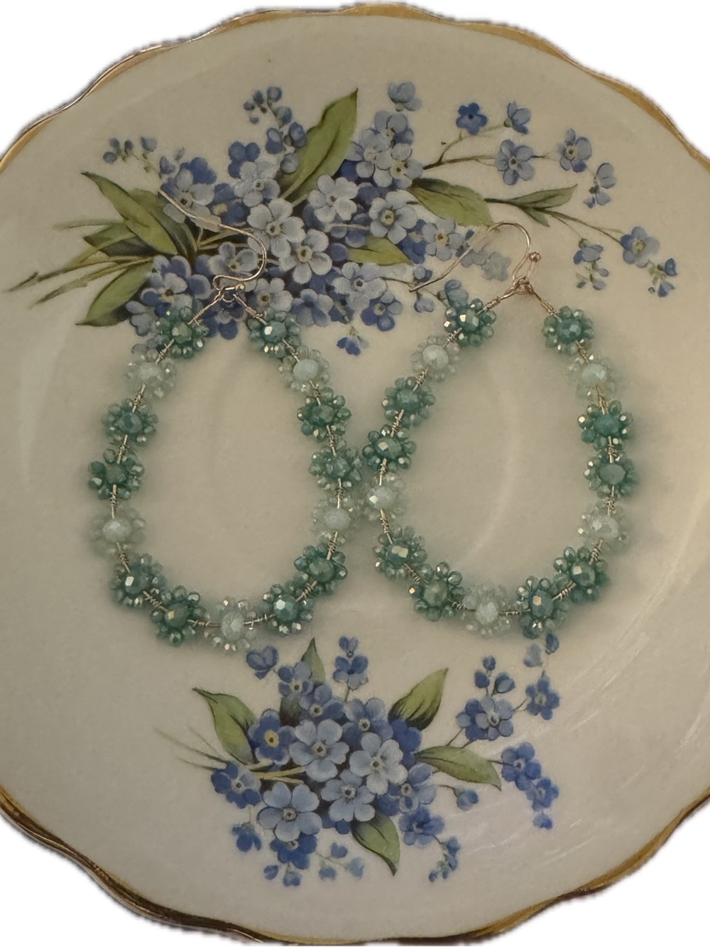 Blue and Green Floral Beaded Earrings